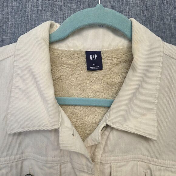 Y2K GAP Corduroy Sherpa Lined Trucker Jacket Women's L/XL Cream/Ivory - Picture 8 of 13